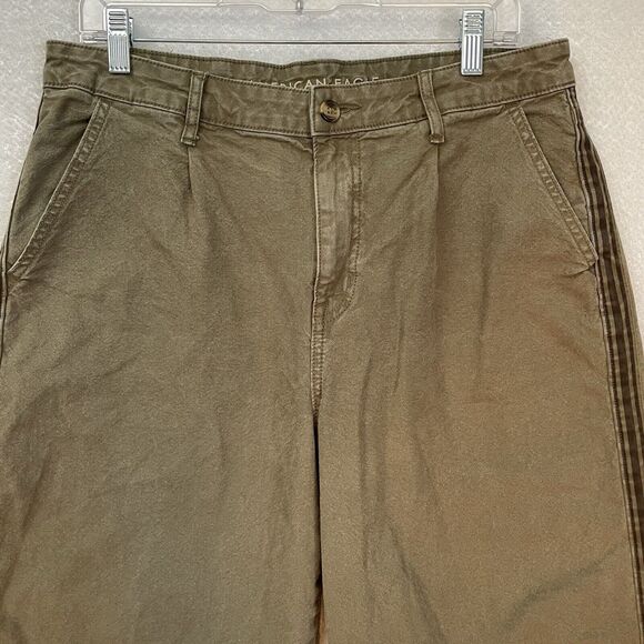 American Eagle X Ziegler HIGH RISE BAGGY WIDE LEG Pants 12 Short Olive Stretch - Picture 3 of 12